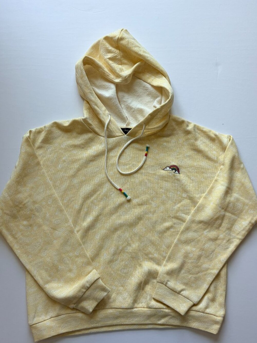 Aqua Yellow Paisley Hoodie w/ Rainbow Embroidery – XS
